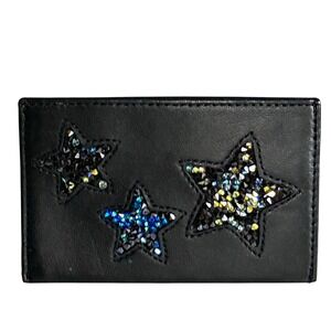 Swarovski Glitter Stars Black Leather Card Holder Mini Wallet Sparkle